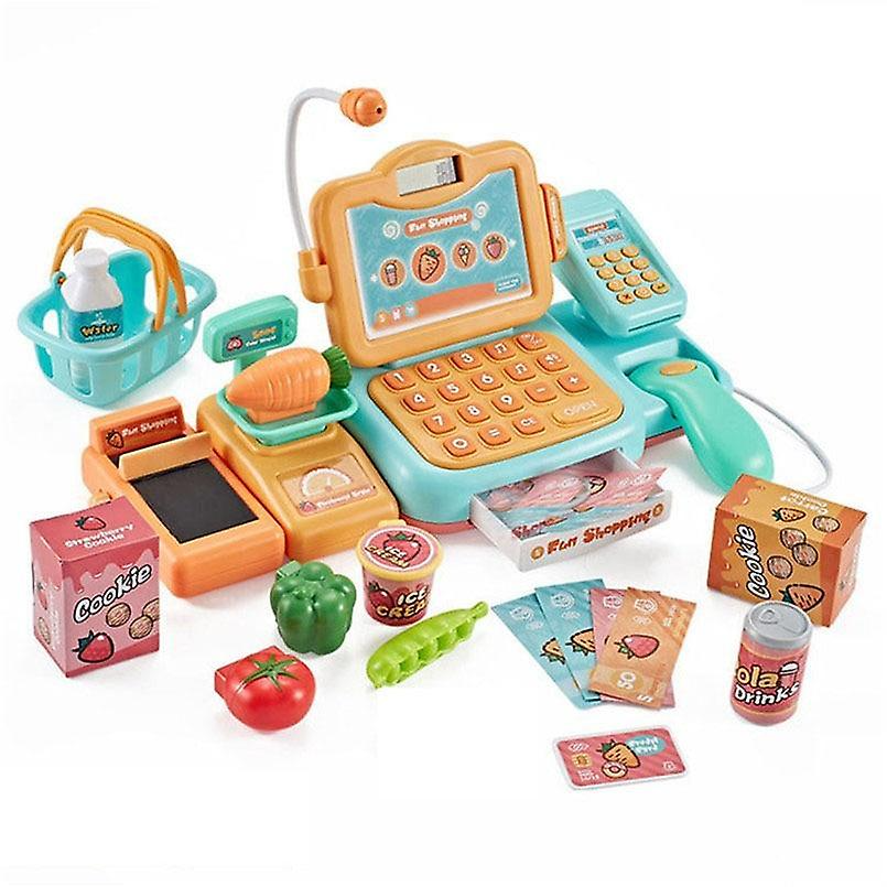 Kids pretend play set fruit shopping toy cashier with microphone